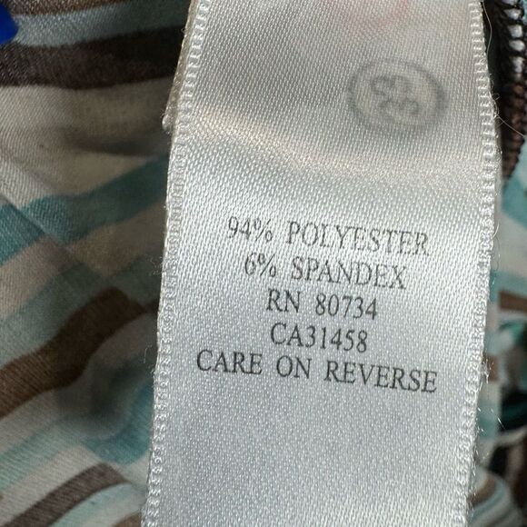 BCBGMaxAzria aqua and mocha geo print faux wrap top size large - Picture 5 of 5